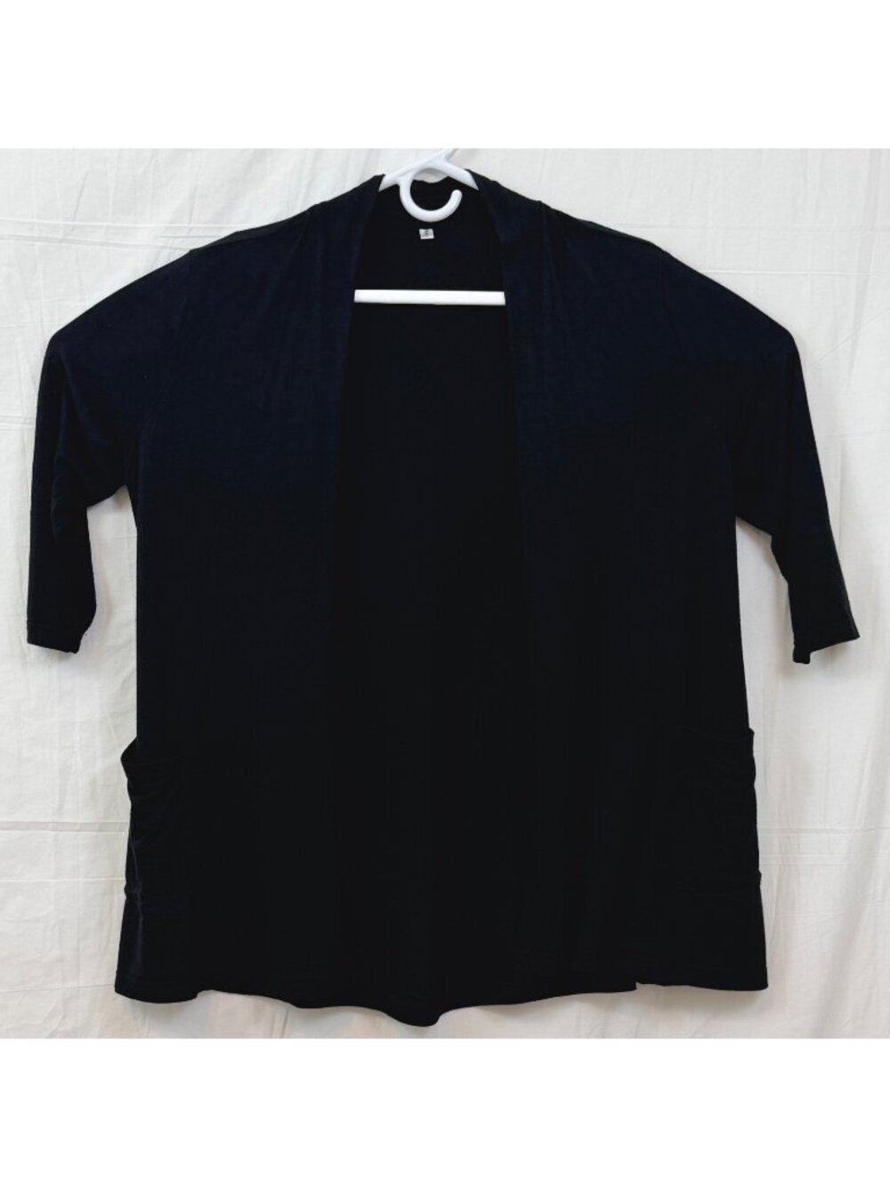Lightweight Open Front 3/4 Sleeve Cardigan Duster w/Pockets Women S Black